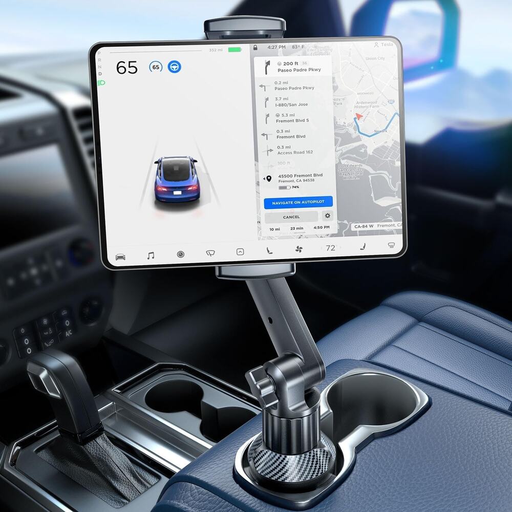 ESamcore Tablet Holder For Car, For IPad Cup Holder Car Mount With 1.57"-Black